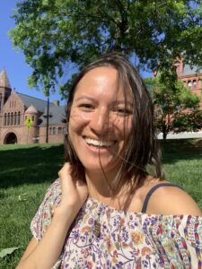 Lady smiling in sun and wind