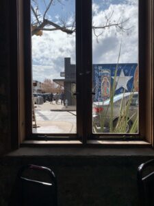 Window facing Texan mural