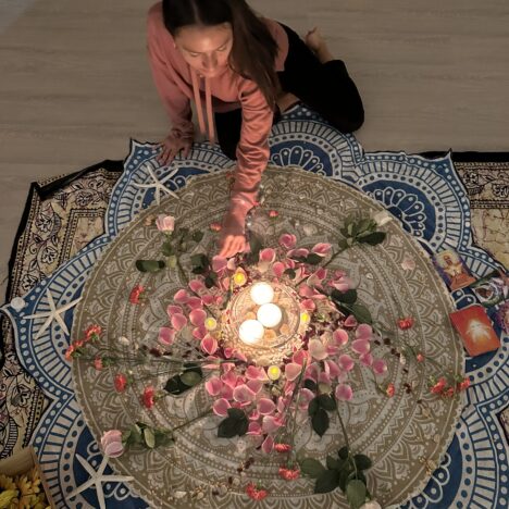 Rose petal and candle altar