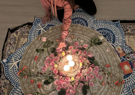 Rose petal and candle altar