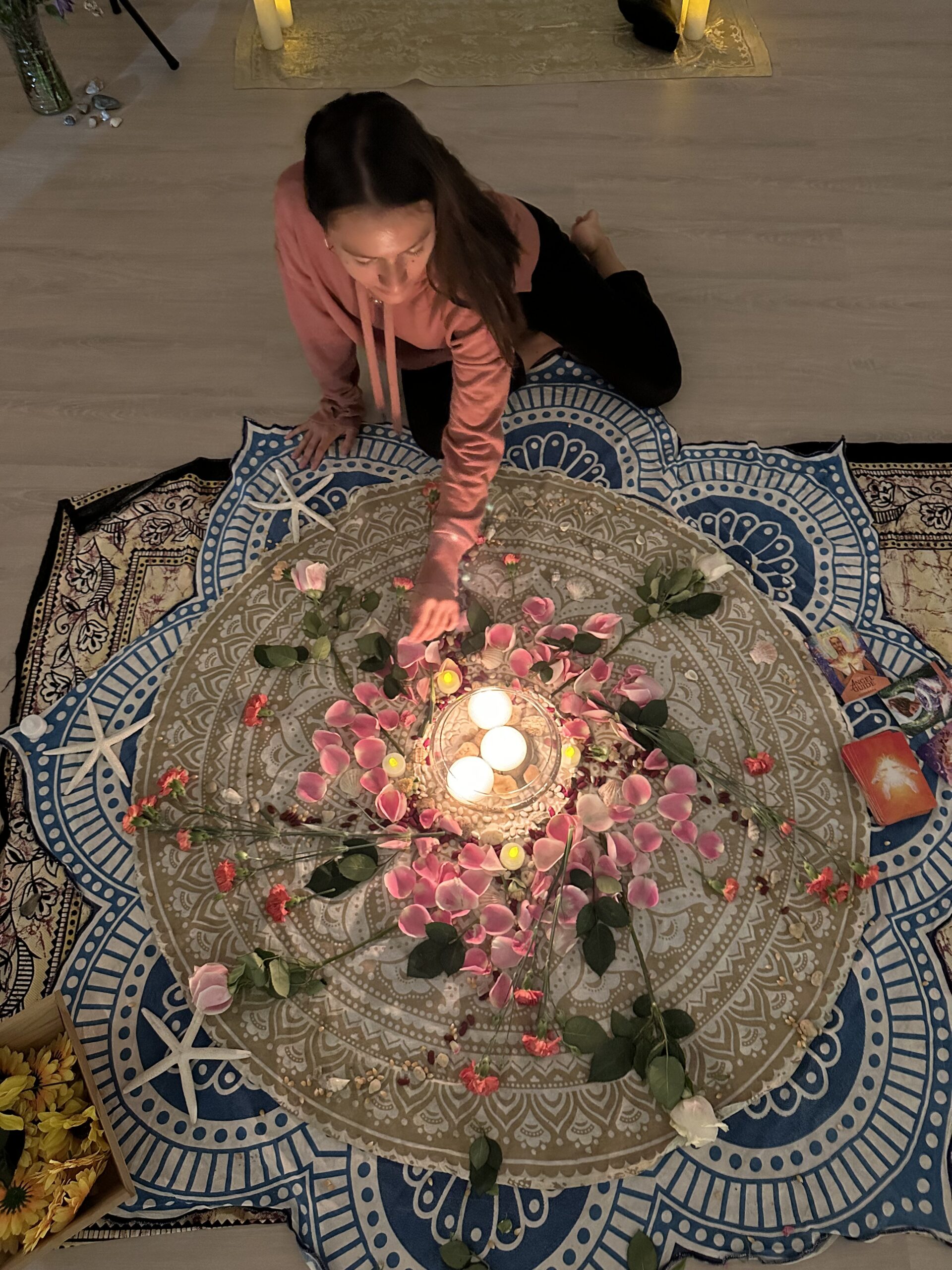 Rose petal and candle altar