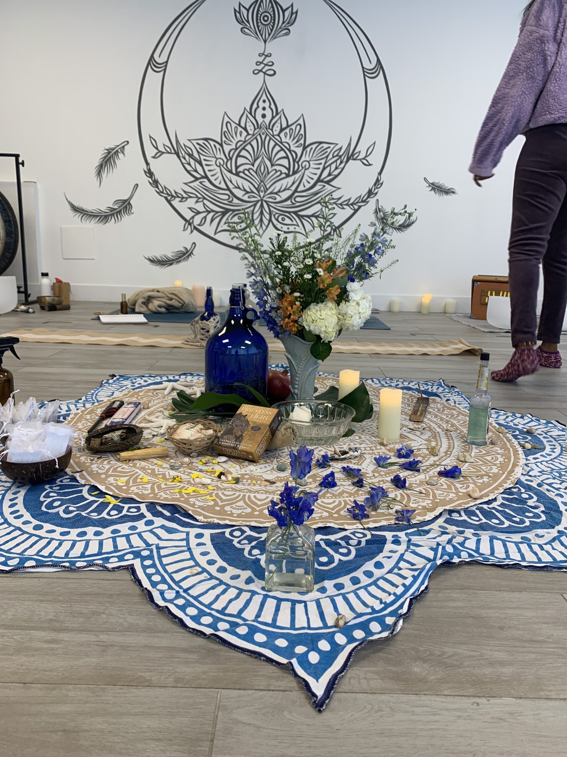 Yoga studio with altar setup