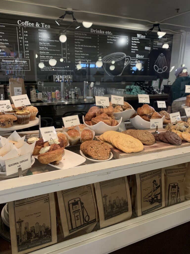 bakery window with pastries