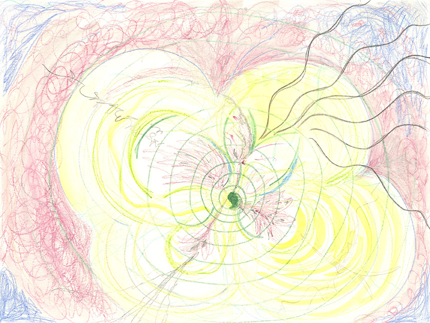 Abstract, mixed media, yellow, red