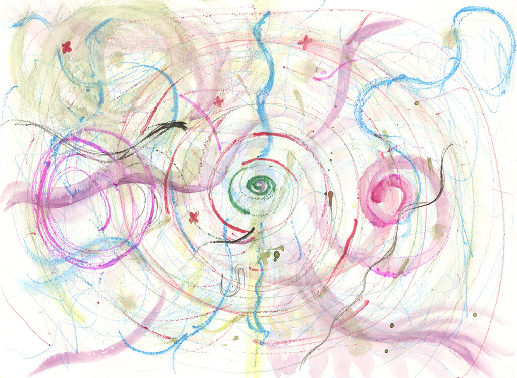 Squiggles and wiggly lines with colored pencils and watercolor